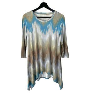 LOGO Lori Goldstein Blue Grey Long Sleeve Sharkbite Hem Tunic Top XS